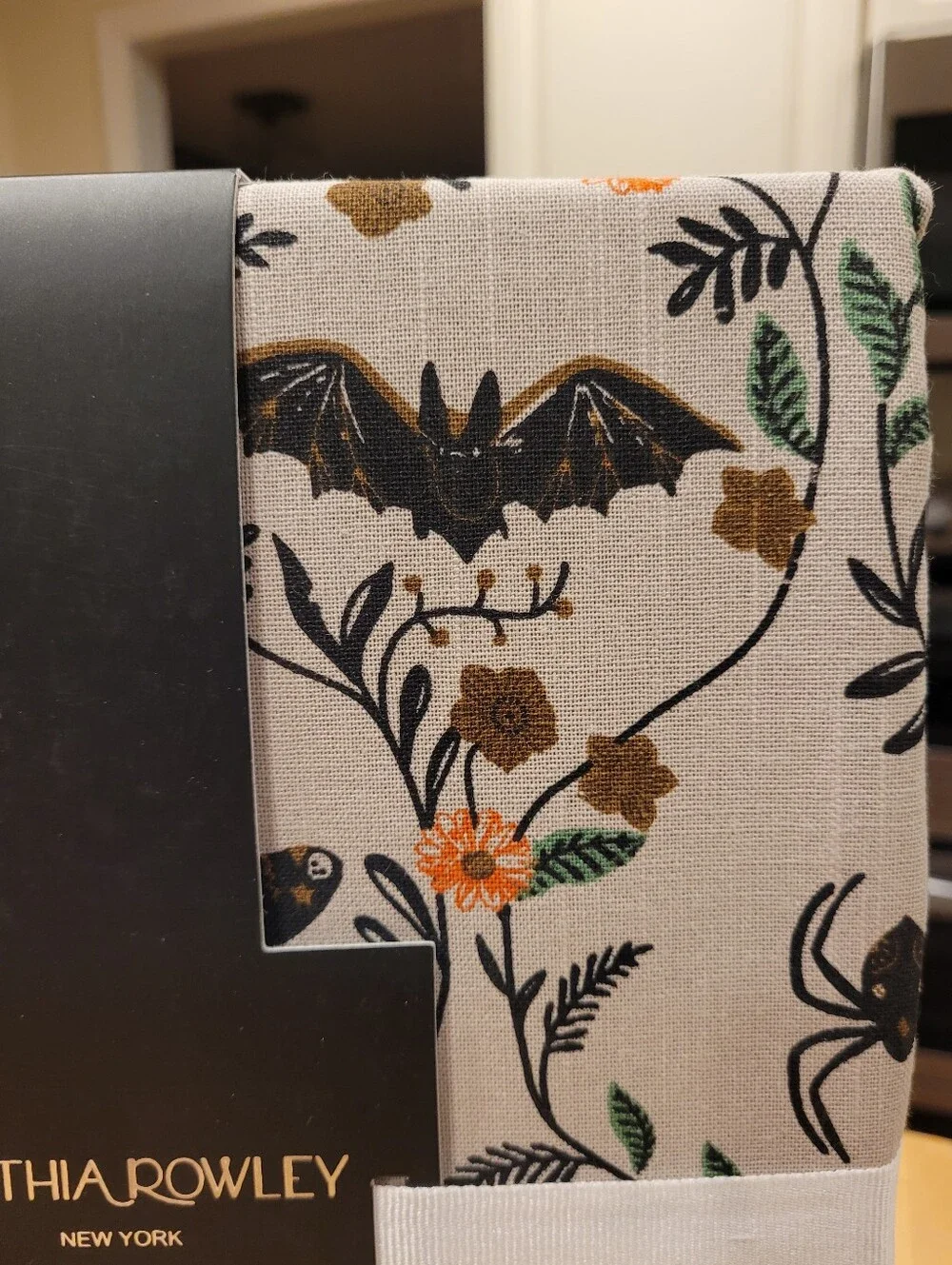 Cynthia Rowley Beige Tablecloth with Black, Orange & Green Halloween Motifs